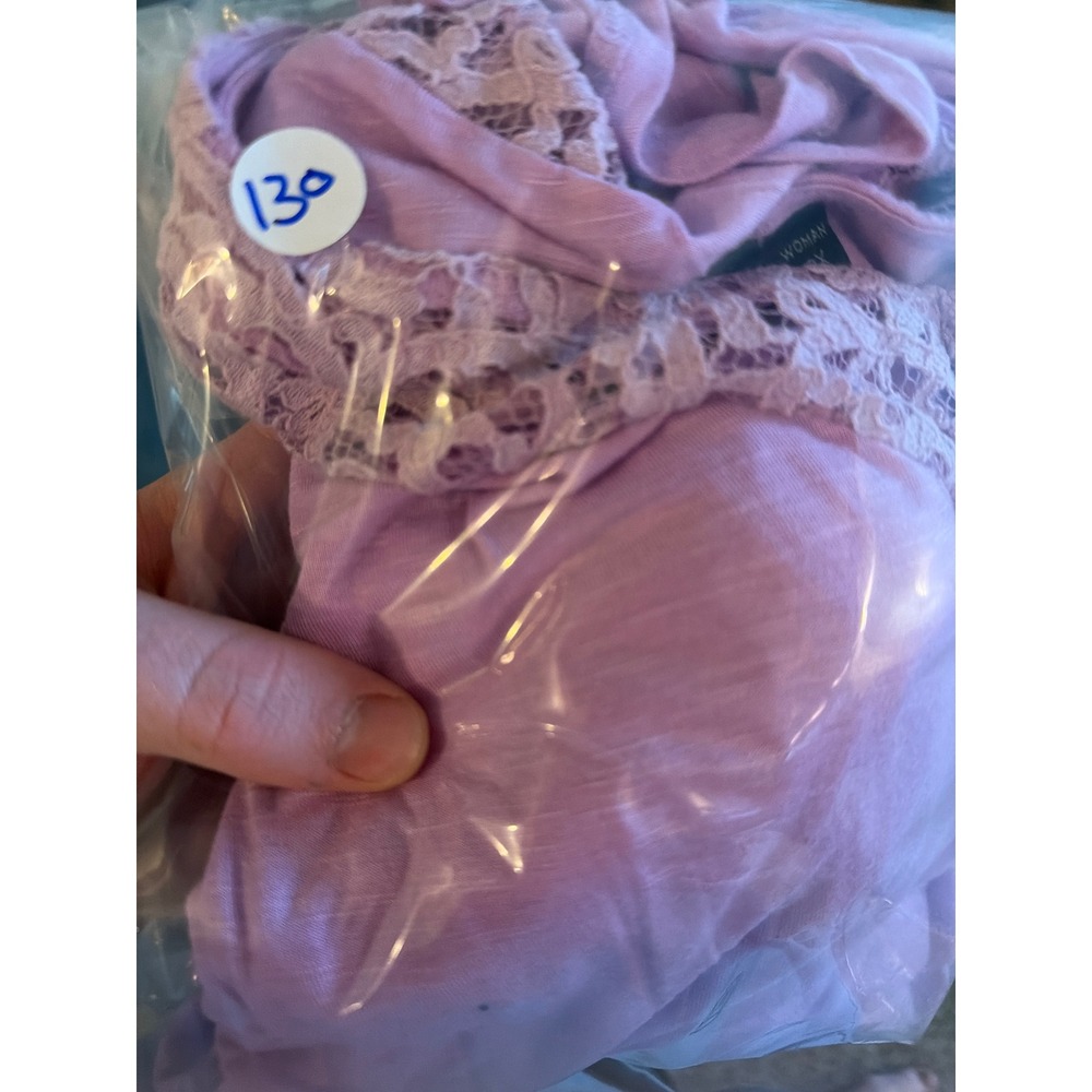 Apt. 9 Womens 2X Purple Lace Trim V-Neck Short Sleeve Knit Top Blouse Lavender - Picture 7 of 7